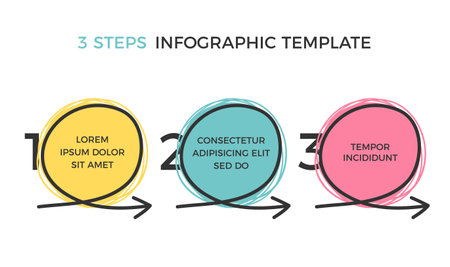 Infographic template with three elements for your text with hand circles and arrows, vector eps10 illustrationのイラスト素材