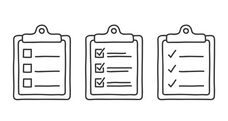 Clipboards with check boxes, check list icons, hand drawn doodle style, vector eps10 illustrationのイラスト素材