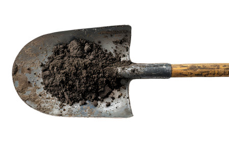 Shovel with ground isolated on white background, top viewの素材