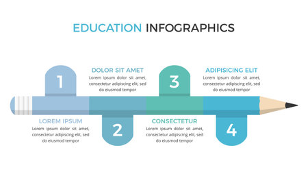 Education infographic template with pencil divided on four parts with place for numbers and text, vector illustrationのイラスト素材
