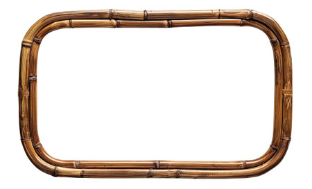 Horizontal rectangular bamboo frame with rounded corners isolated on white backgroundの素材