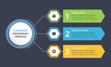 Infographic template with three options or steps with place for icons and text, dark background, vector eps10 illustrationのイラスト素材