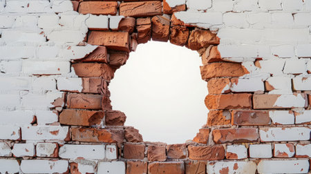 Round hole in brown brick wallの素材