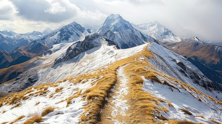 Path in mountains covered with snowの素材