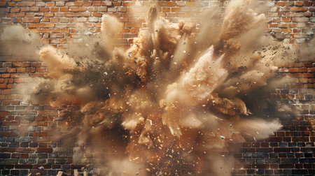 Explosion of brown brick wallの素材