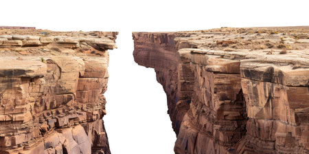Canyon with a large gap between the two sides isolated on white backgroundの素材