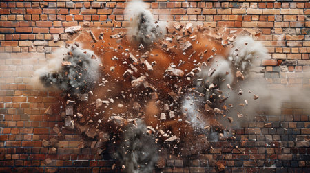 Explosion of brown brick wallの素材