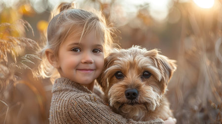 Portrait of a young girl with a dogの素材