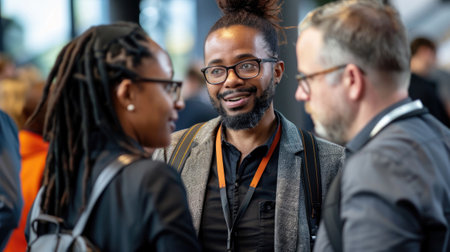 Group of people talking on the conferenceの素材