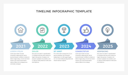 Timeline infographic template with five elements symbolizing events or milestones, vector eps10 illustrationのイラスト素材