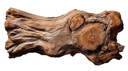 Driftwood log isolated on white backgroundの素材
