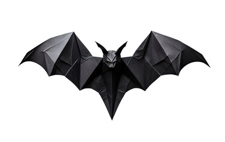 Black origami paper bat isolated on white backgroundの素材