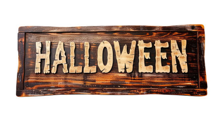 Wood board with the word "Halloween" isolated on white backgroundの素材