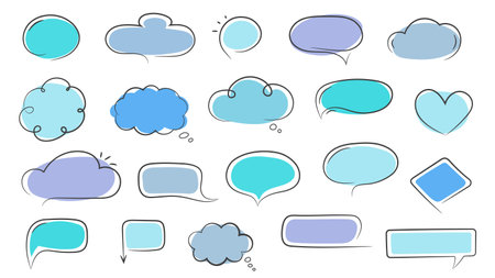 Set of hand drawn speech bubbles, vector eps10 illustrationのイラスト素材
