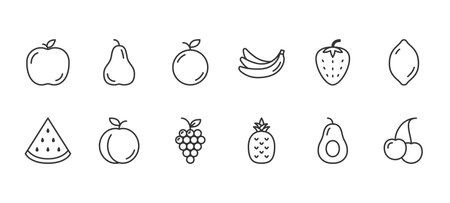 Fruits line icons set, editable stroke, vector eps10 illustrationのイラスト素材