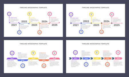 Four timeline infographic templates with five elements, presentation slides, vector eps10 illustrationのイラスト素材