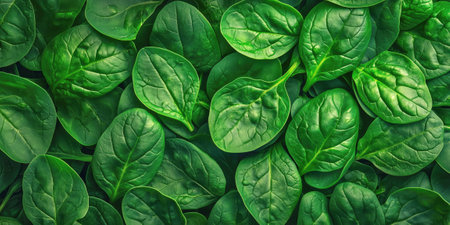Green ripe spinach leaves as backgroundの素材