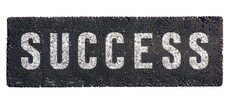 The word "Success" painted on the asphalt road, top view, isolated on white backgroundの素材