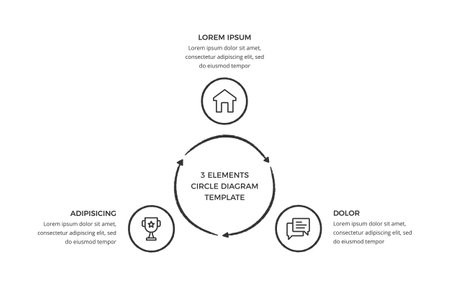 Hand drawn circle diagram template with 3 elements, doodle infographics, vector eps10 illustrationのイラスト素材