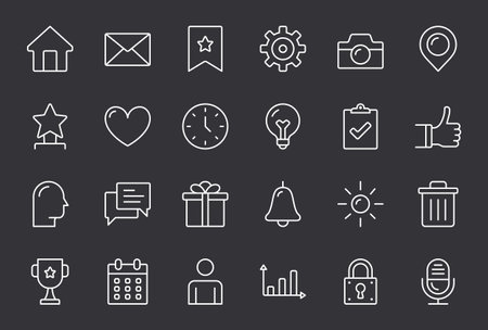 Basic line icons - house, email, calendar, chat and other icons. Pixel perfect, editable stroke, vector eps10 illustrationのイラスト素材