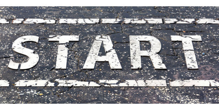 Asphalt road with the word "Stop" isolated on white background, top viewの素材