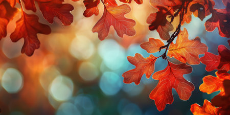 Closeup of autumn oak leaves, autumn backgroundの素材