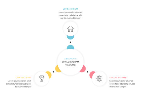 Circular diagram with 3 elements, minimal infographic template of a process with 3 stages, vector eps10 illustrationのイラスト素材