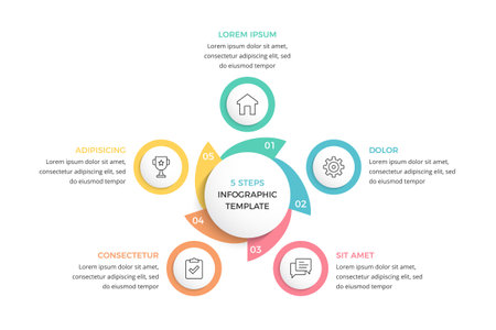 Circle diagram divided into 5 parts, infographic template, vector eps10 illustrationのイラスト素材
