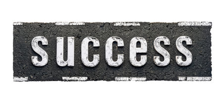 Asphalt road with the word "Success" isolated on white background, top viewの素材