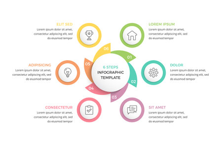 Circle diagram divided into 6 parts, infographic template, vector eps10 illustrationのイラスト素材