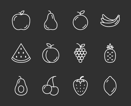 Fruits line icons set, editable stroke, dark background, vector eps10 illustrationのイラスト素材