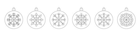 Set of Christmas balls with snowflakes - thin line style, vector eps10 illustrationのイラスト素材