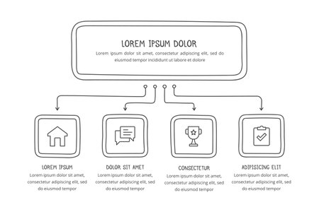 Hand drawn flow chart template with four elements, doodle infographics, vector eps10 illustrationのイラスト素材