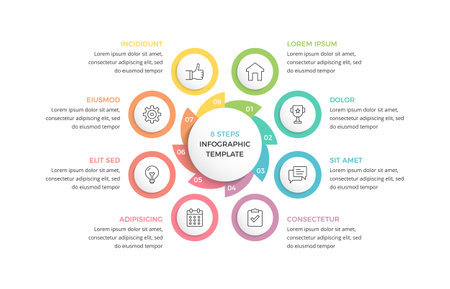 Circle diagram divided into 8 parts, infographic template, vector eps10 illustrationのイラスト素材