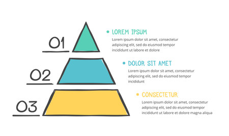 Hand drawn pyramid with three segments, doodle infographics, vector eps10 illustrationのイラスト素材