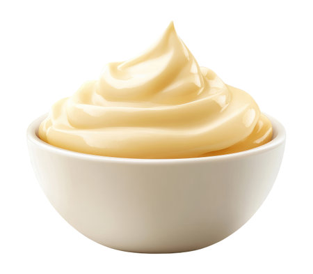 Bowl with mayonnaise isolated on white backgroundの素材