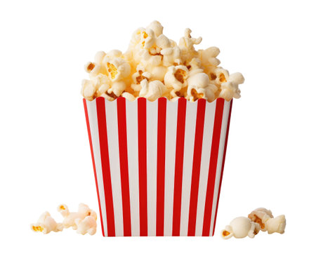 Box with popcorn isolated on white backgroundの素材