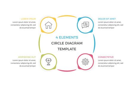 Circle diagram with 4 elements, cycle process infographic template, vector eps10 illustrationのイラスト素材