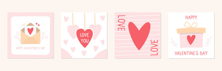 Set of hand drawn cards with hearts suitable for Valentines day, wedding, birthday, vector eps10 illustrationのイラスト素材