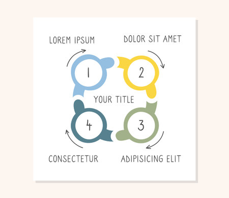 Hand drawn circle diagram template with 4 elements, doodle infographics, vector eps10 illustrationのイラスト素材