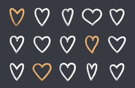 Hand drawn hearts, grunge style, dark background, vector eps10 illustrationのイラスト素材