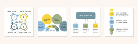 Doodle infographic templates set - hand drawn circle diagram, flow chart, process steps, vector eps10 illustrationのイラスト素材