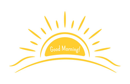 Hand-drawn abstract sun with the phrase "Good Morning", vector eps10 illustrationのイラスト素材