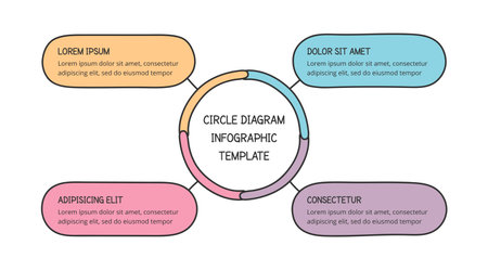 Hand-drawn circle diagram, infographic template with four sections, vector eps10 illustrationのイラスト素材
