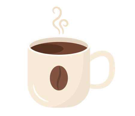 Steaming cup of coffee in a light mug with coffee bean, vector eps10 illustrationのイラスト素材