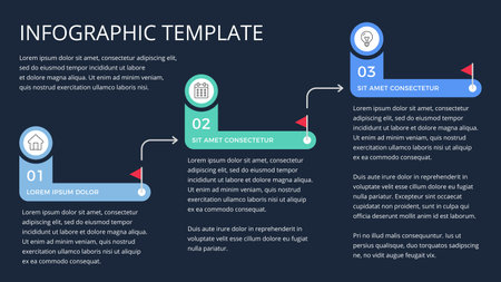 Modern infographic template illustrating a process with three steps, dark background, vector eps10 illustrationのイラスト素材