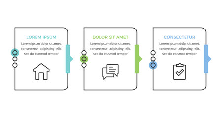 Flat linear infographic template with three steps, vector eps10 illustrationのイラスト素材