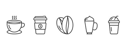 Coffee line icons, coffee cups, coffee beans, vector eps10 illustrationのイラスト素材