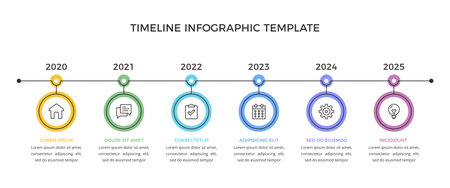 Timeline infographics template with 6 connected elements, vector eps10 illustrationのイラスト素材
