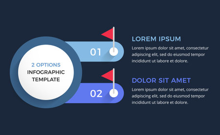 Modern infographic template with two options with red flag markers for presentations or workflows, vector eps10 illustrationのイラスト素材